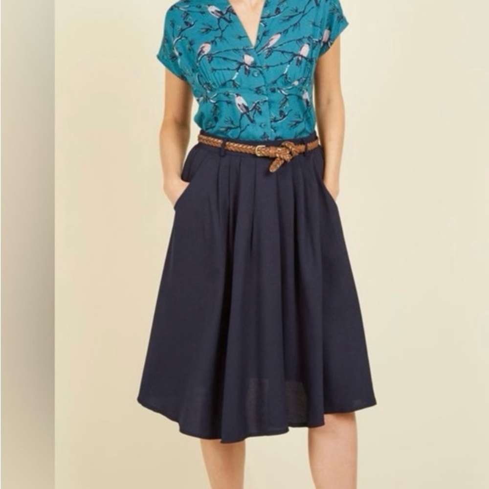 Modcloth Black Midi Skirt with Brown Braided Belt - Picture 6 of 8